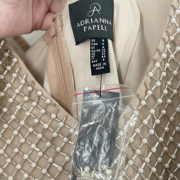 NWT Adrianna Papell BHLDN Bryce Pearl Beaded Long Gown in Champagne - Picture 6 of 9